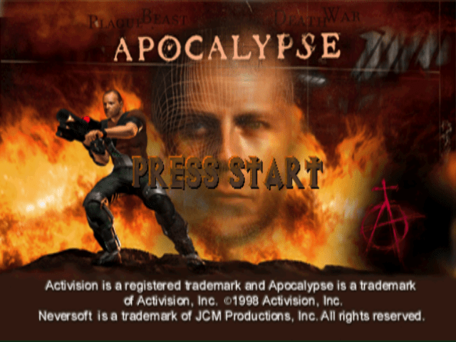 Apocalypse title screen for Playstation